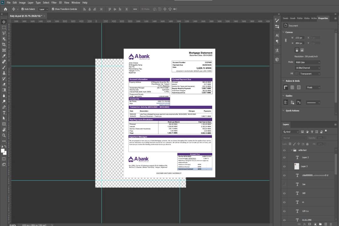 Modèle Word et PDF de relevé hypothécaire de la Myanmar A Bank template